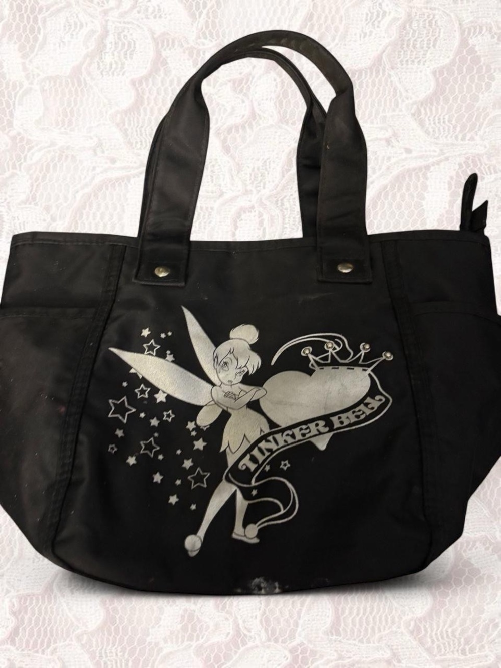 Black Tinker Bell Graphic Tote Bag